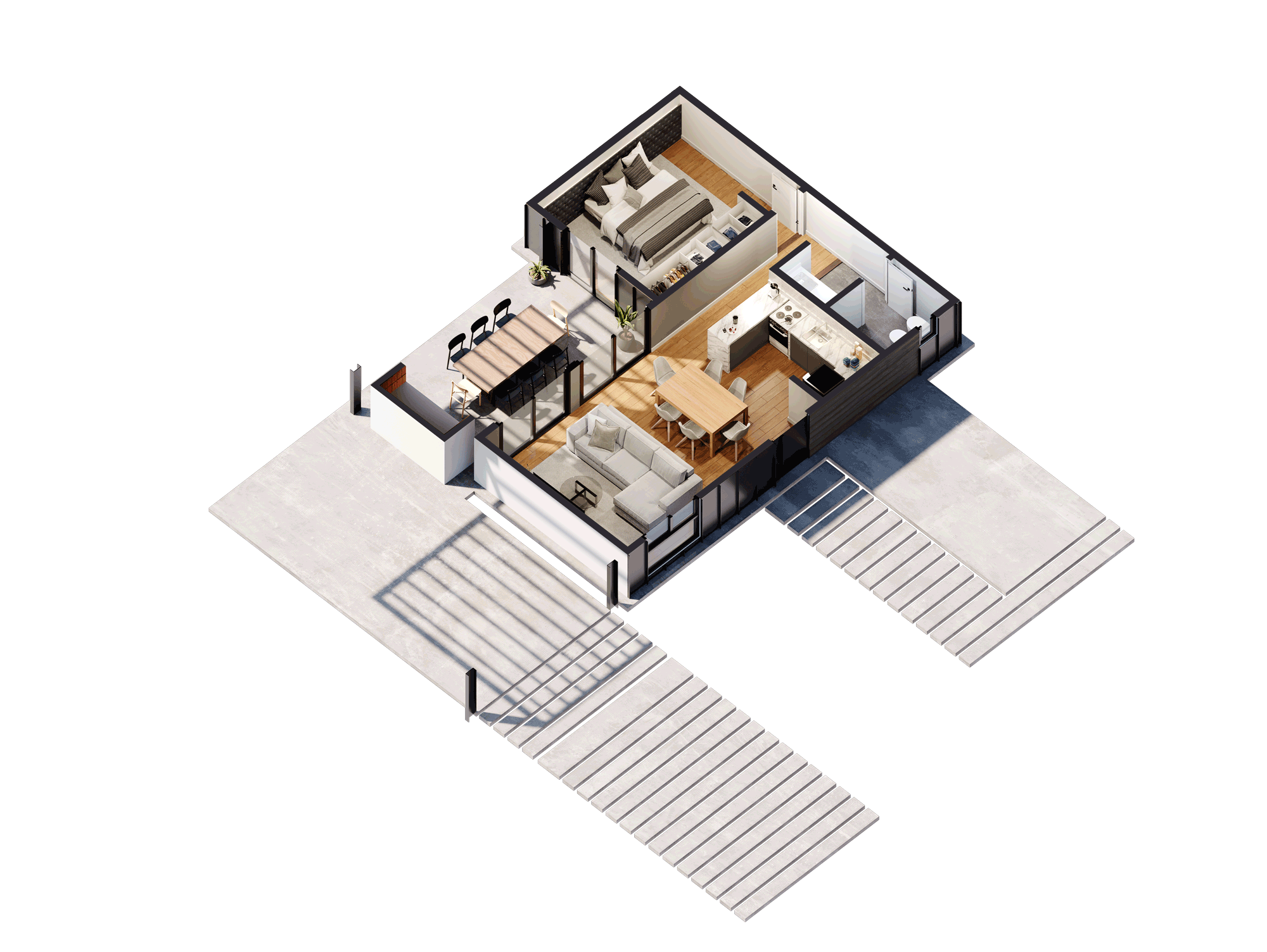 Axonométrica de Aconcagua 1 dormitorio