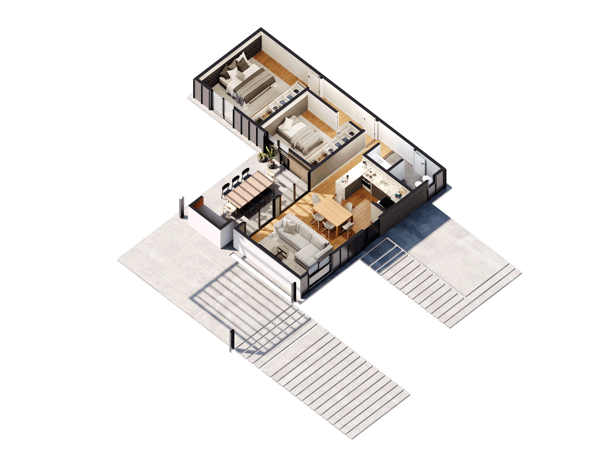 Axonométrica de Aconcagua 2 dormitorios