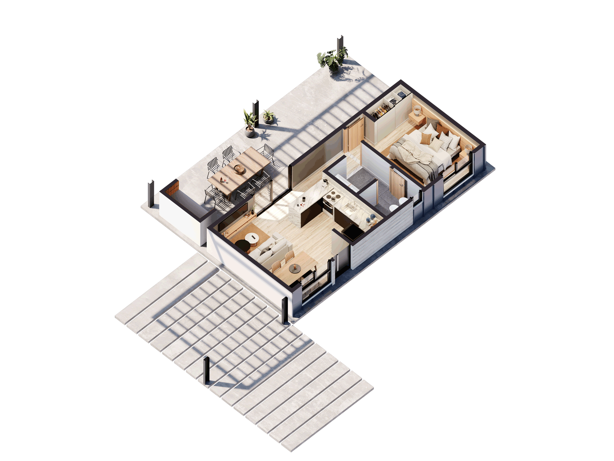 Axonométrica Fittz Roy 1 dormitorio.