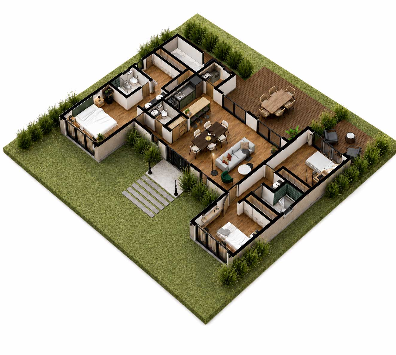 Axonométrica de prediseño Iguazú de 3 dormitorios