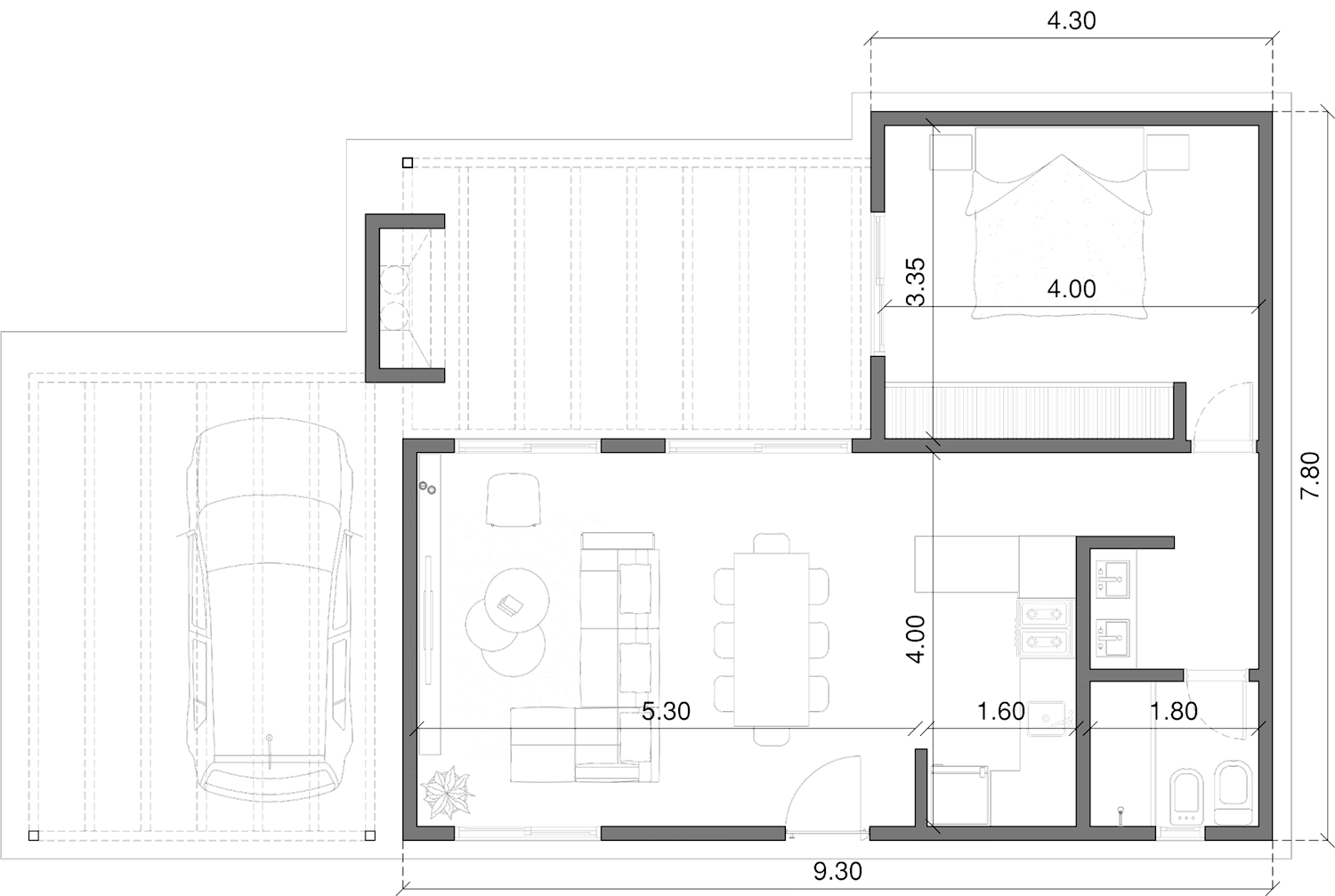 Planta de arquitectura Aconcagua 1 dormitorio