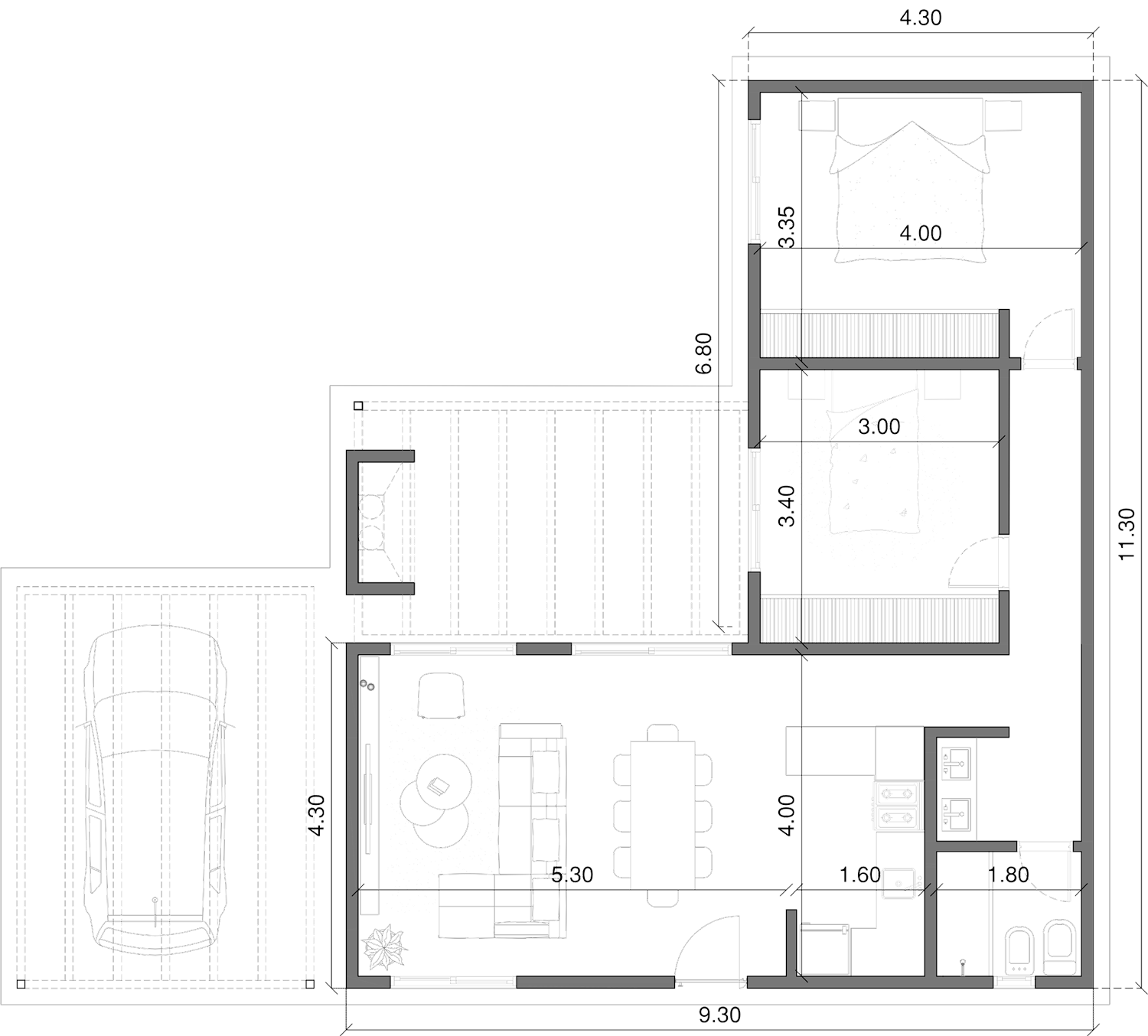 Planta de arquitectura Aconcagua 2 dormitorios
