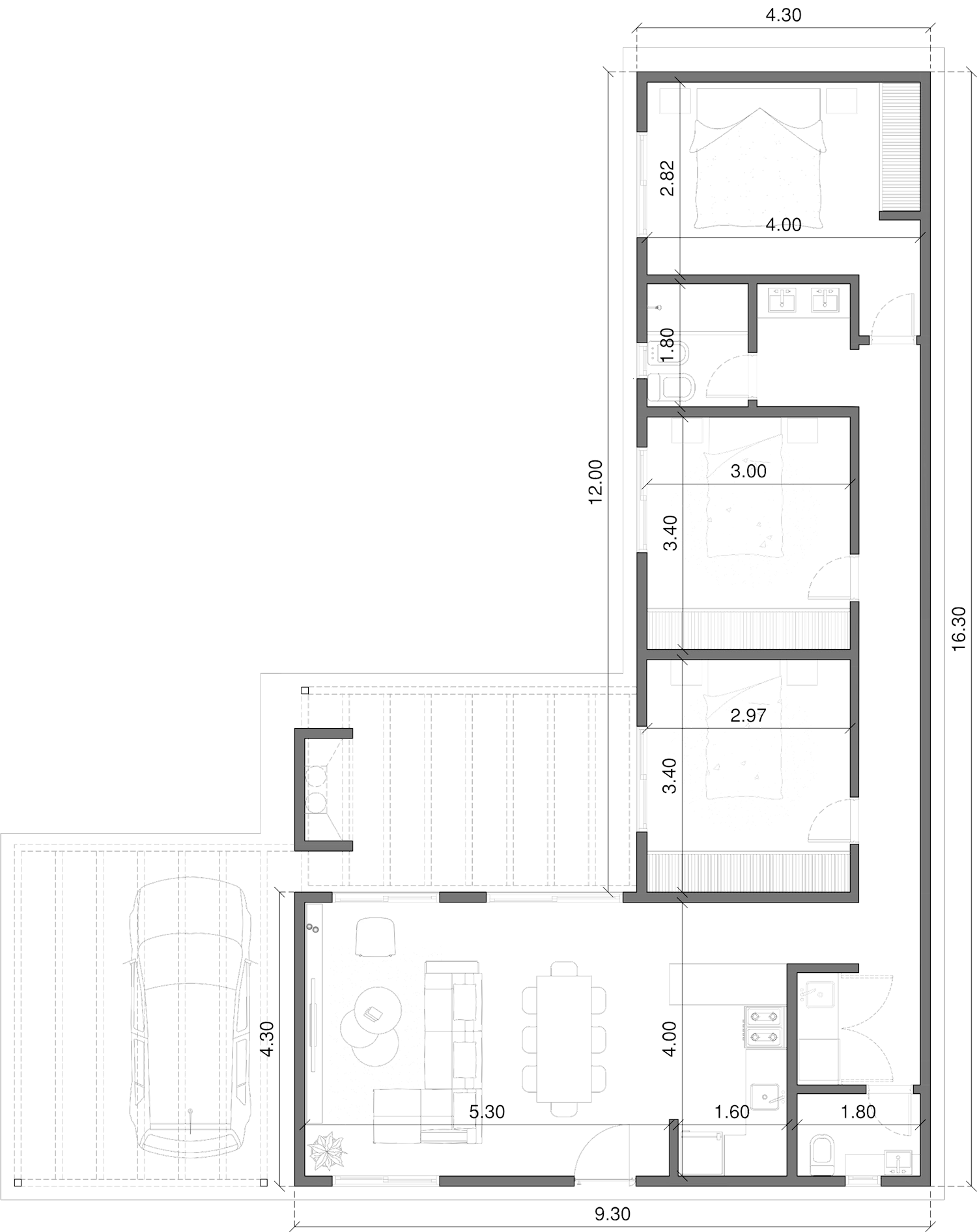 Planta de arquitectura Aconcagua 3 dormitorios