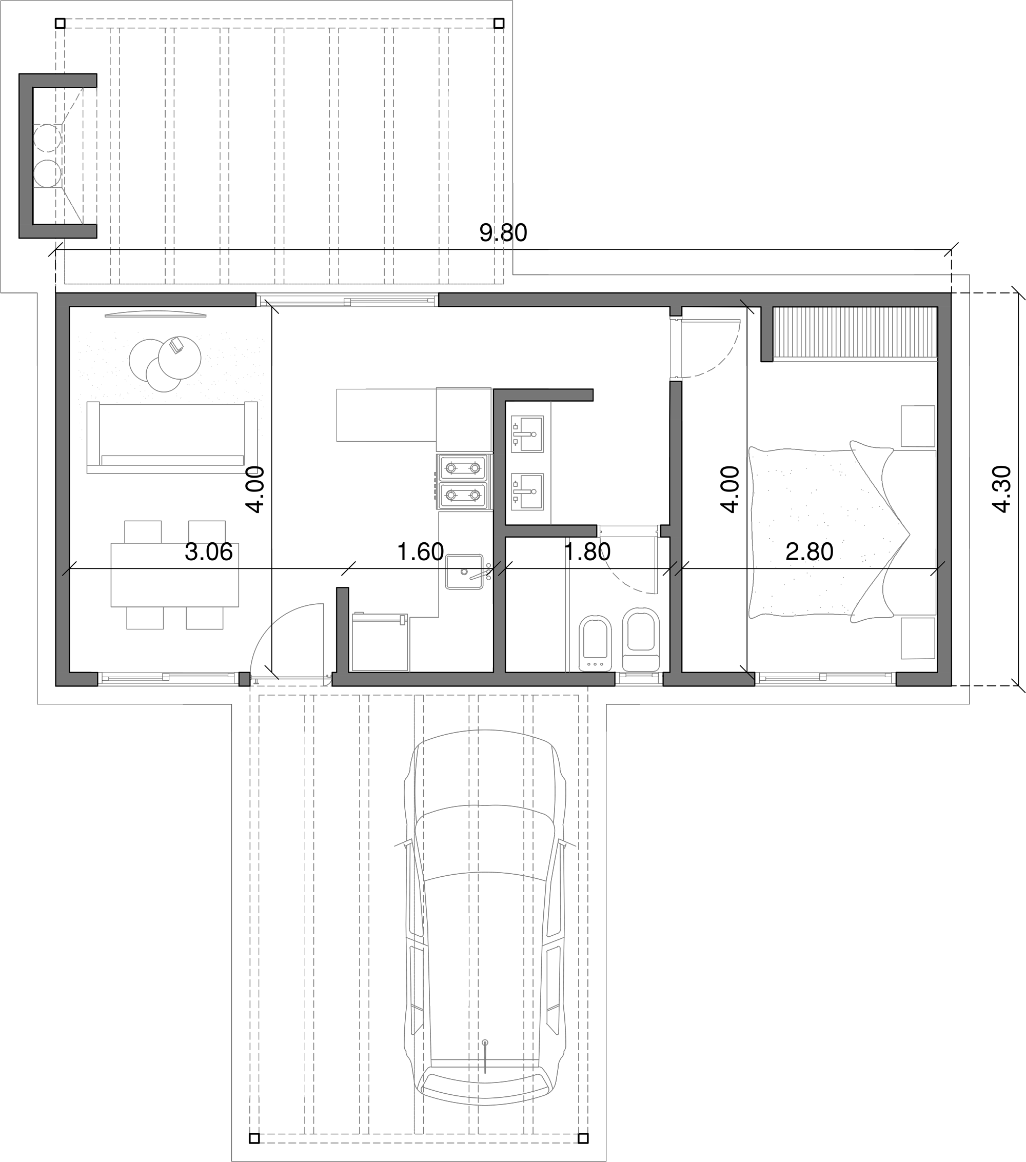 Planta de Arquitectura Fitz Roy 1 dormitorio