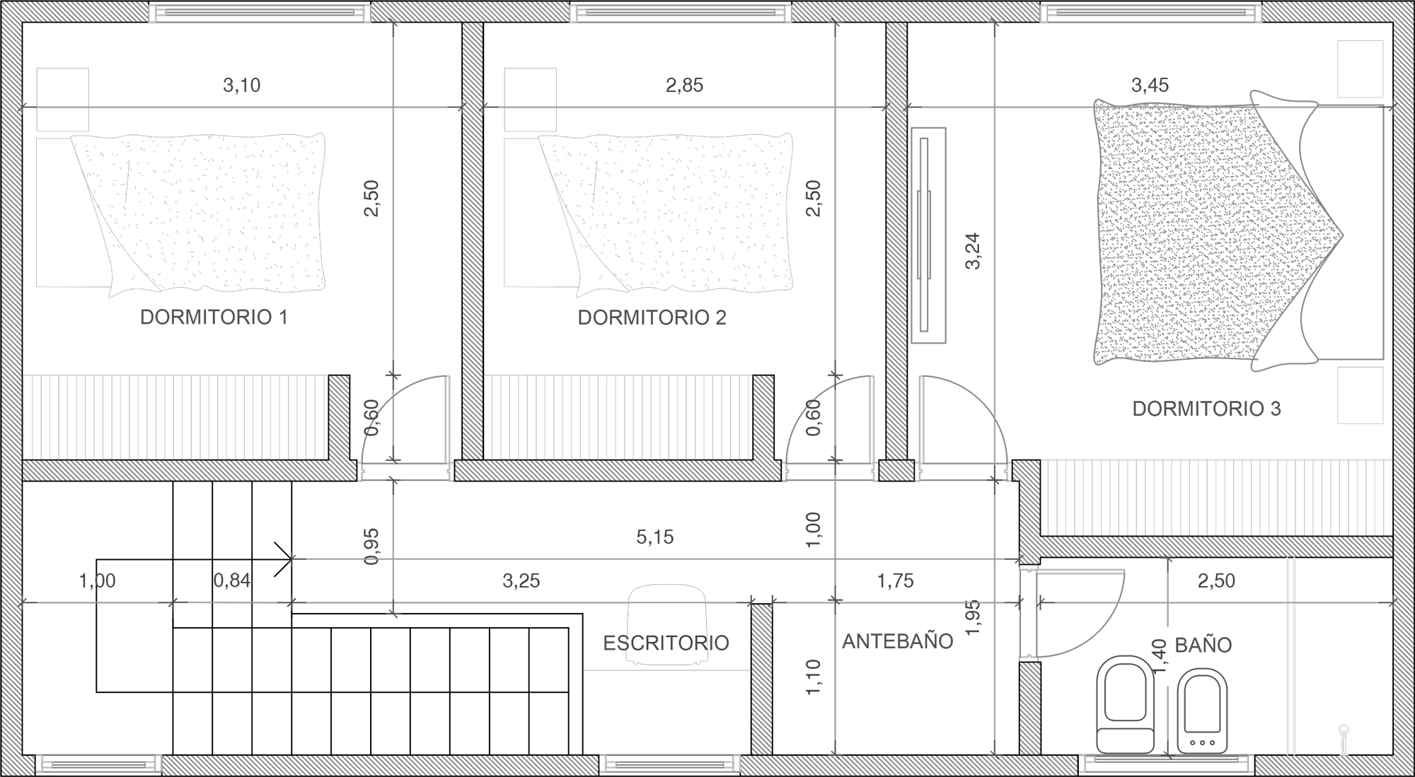 Planta de arquitectura Ischigualasto 3 dormitorios planta baja