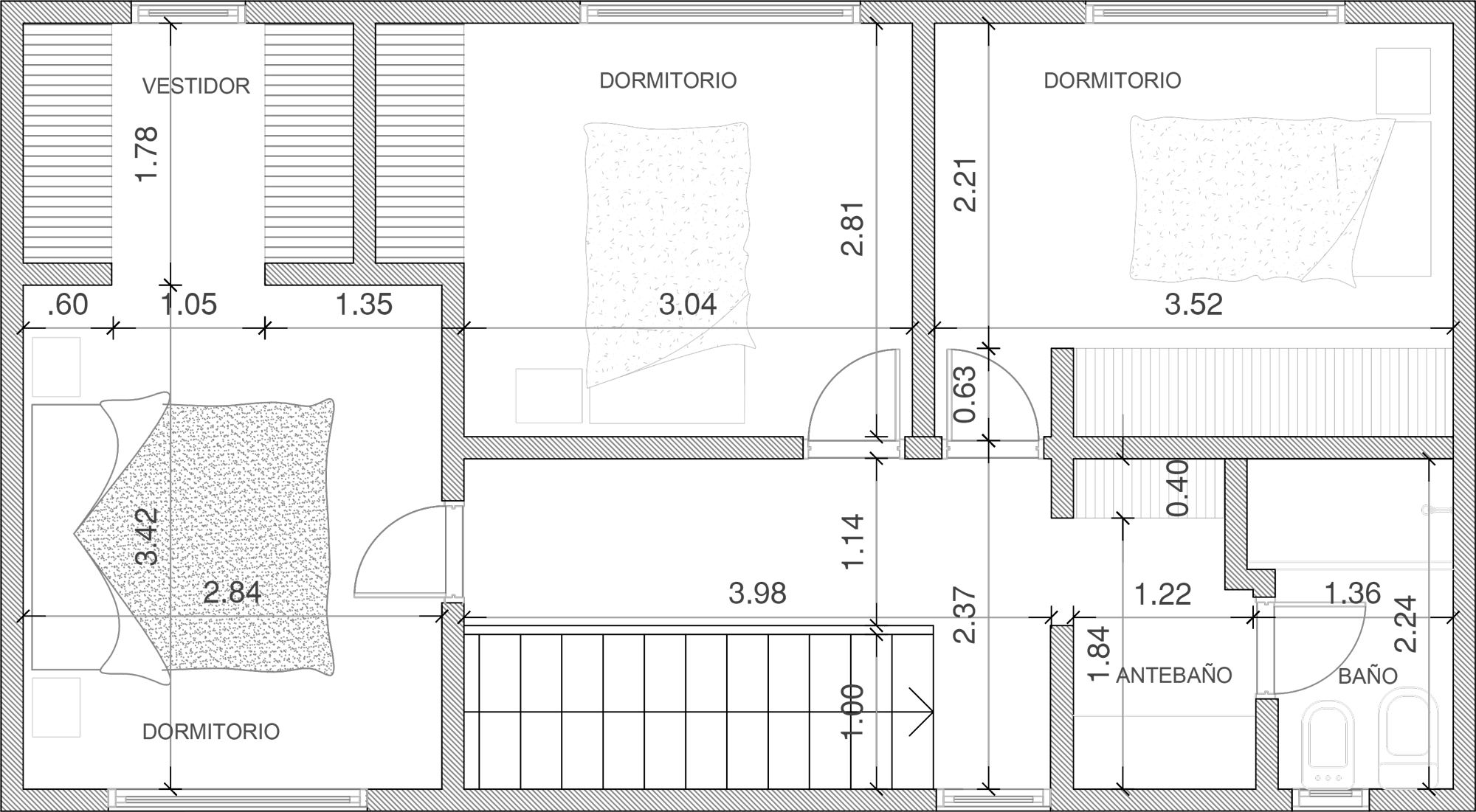 Planta de arquitectura Lanín 3 dormitorios Planta Alta