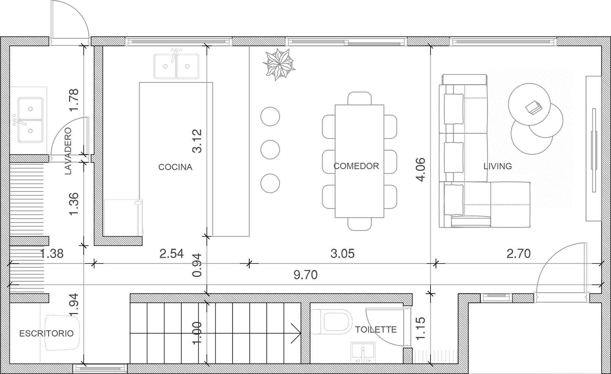 Planta de arquitectura Lanín 3 dormitorios Planta Baja
