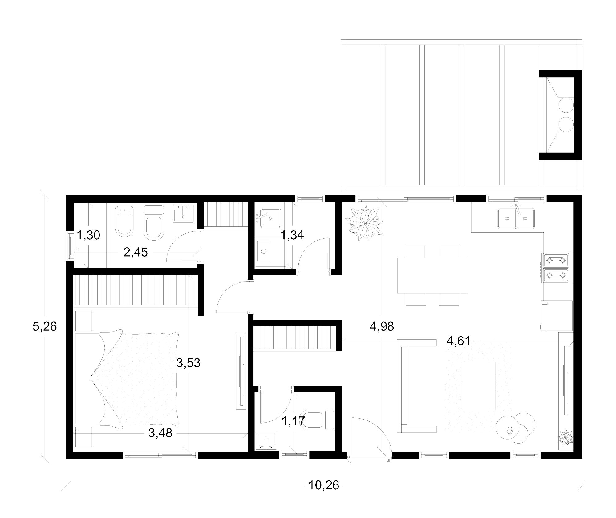 Planta de arquitectura Sierra de las Quijadas 1 dormitorio