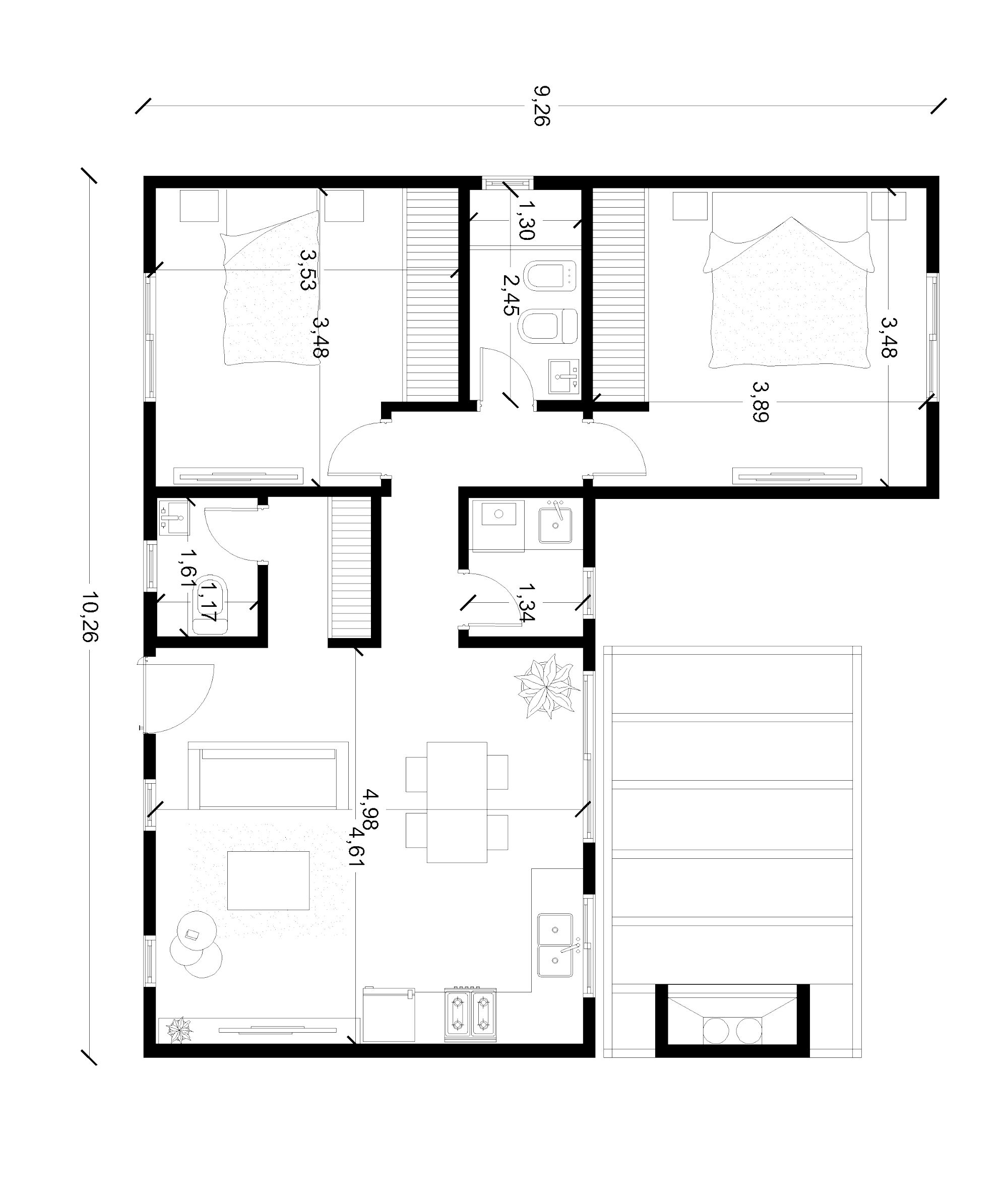 Planta de arquitectura Sierra de las Quijadas 1 dormitorio