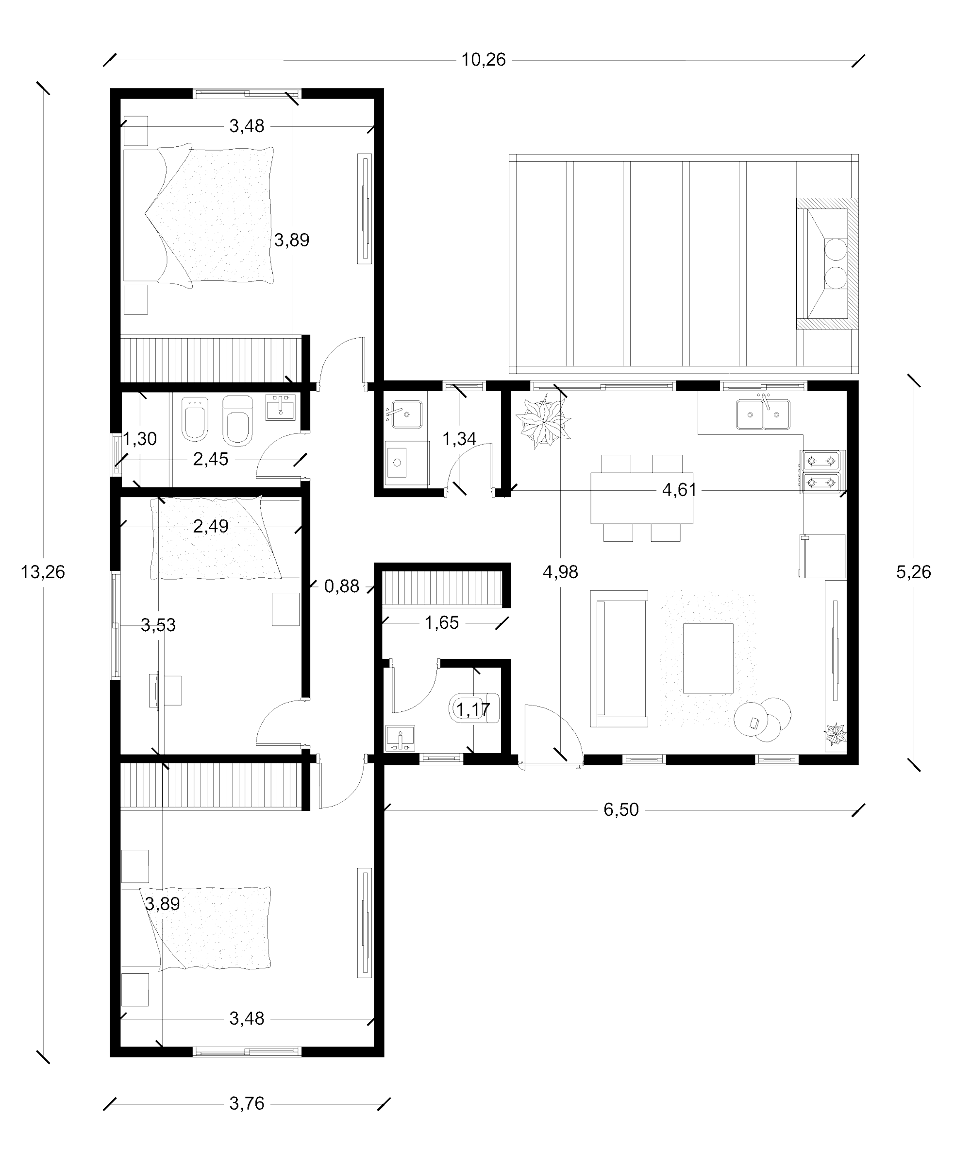 Planta de arquitectura Sierra de las Quijadas 1 dormitorio