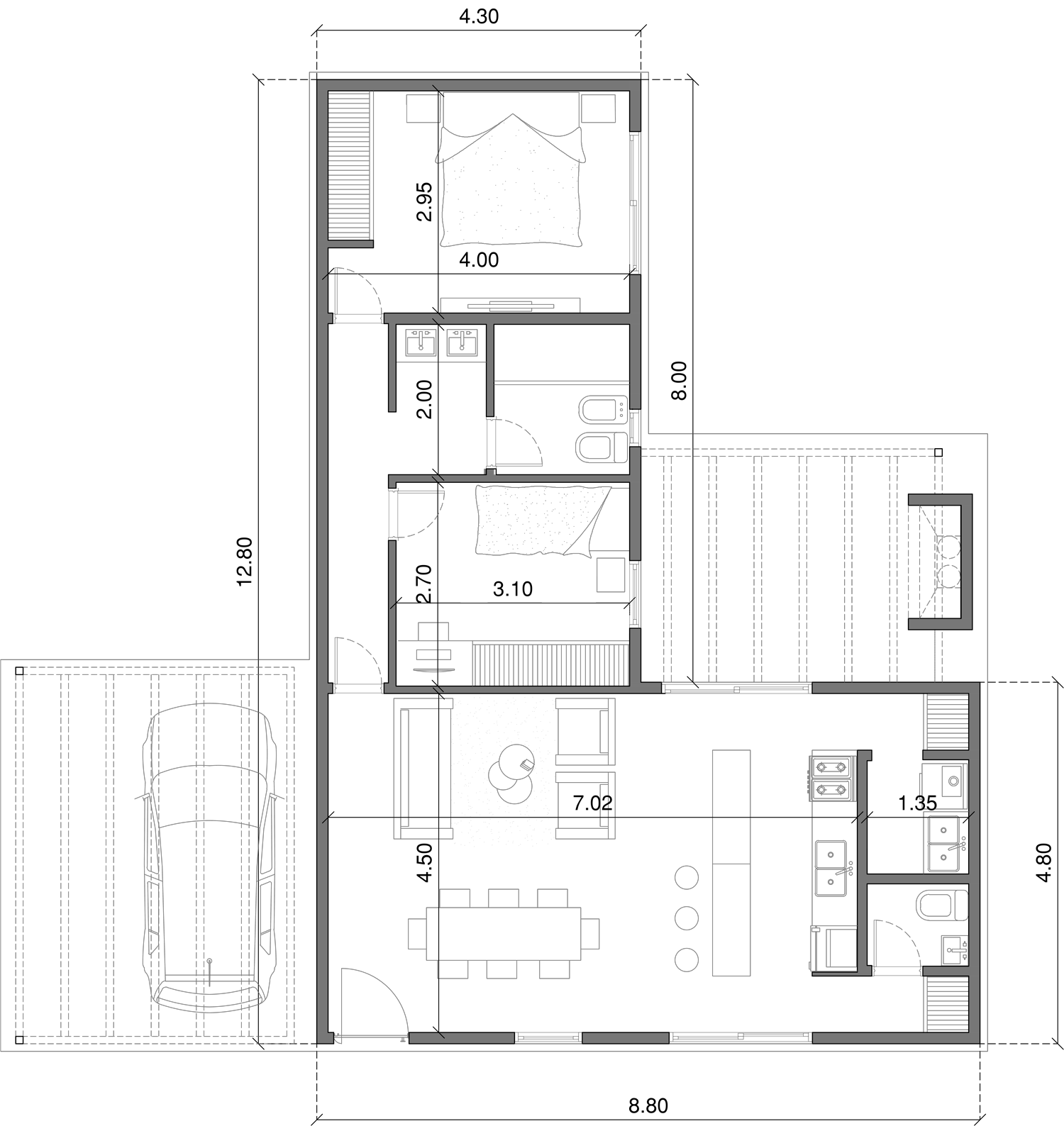 Planta de arquitectura Talampaya 2 dormitorios